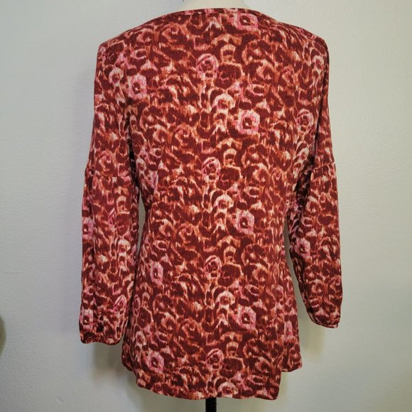 Talbots Womans Size Medium Top Blouse Red Orange Pink Fall - Picture 3 of 7